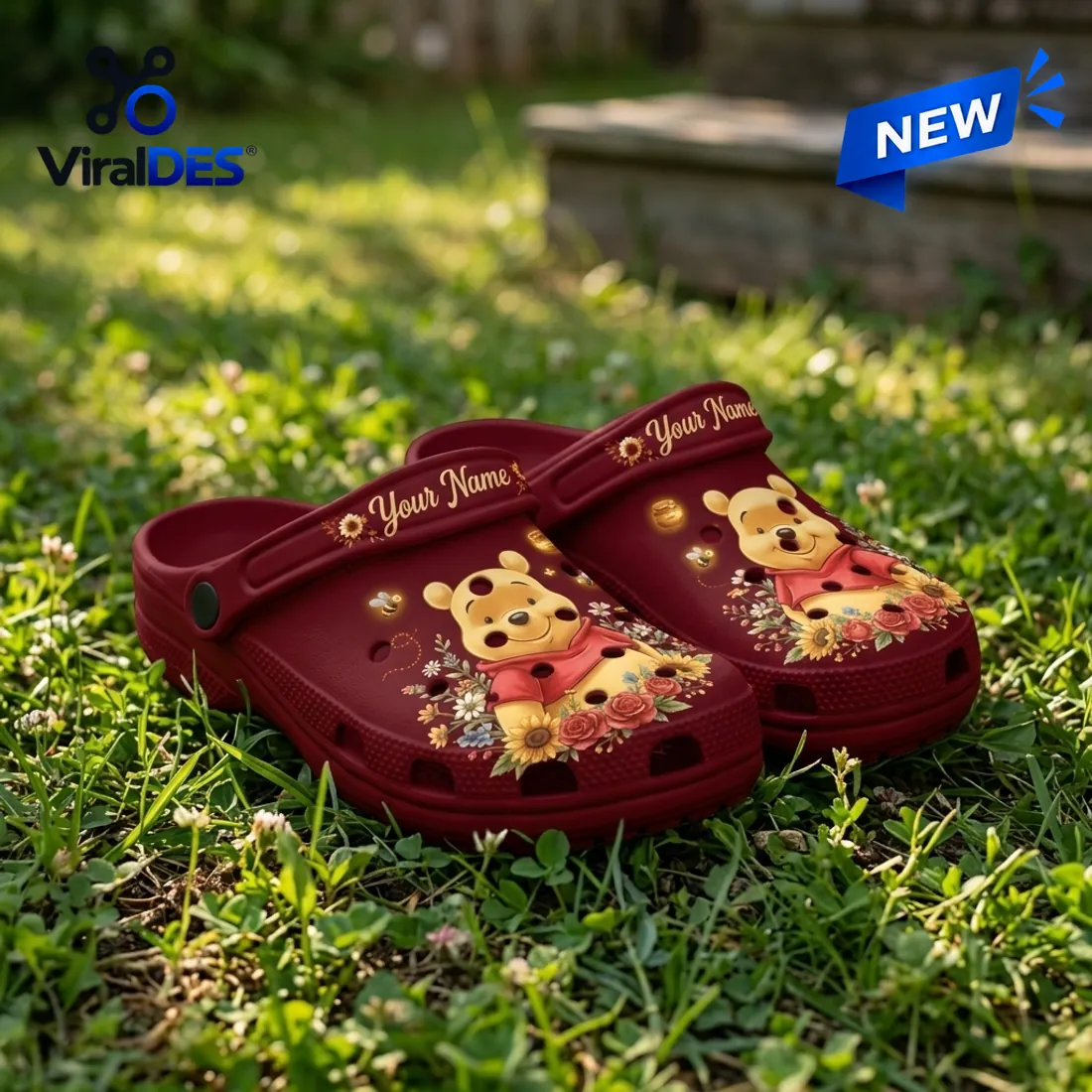 Custom Winnie the Pooh Sunflower Clogs Material Detail