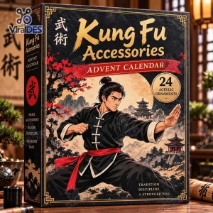 Front view of Kung Fu Accessories Advent Calendar box featuring martial artist graphic.