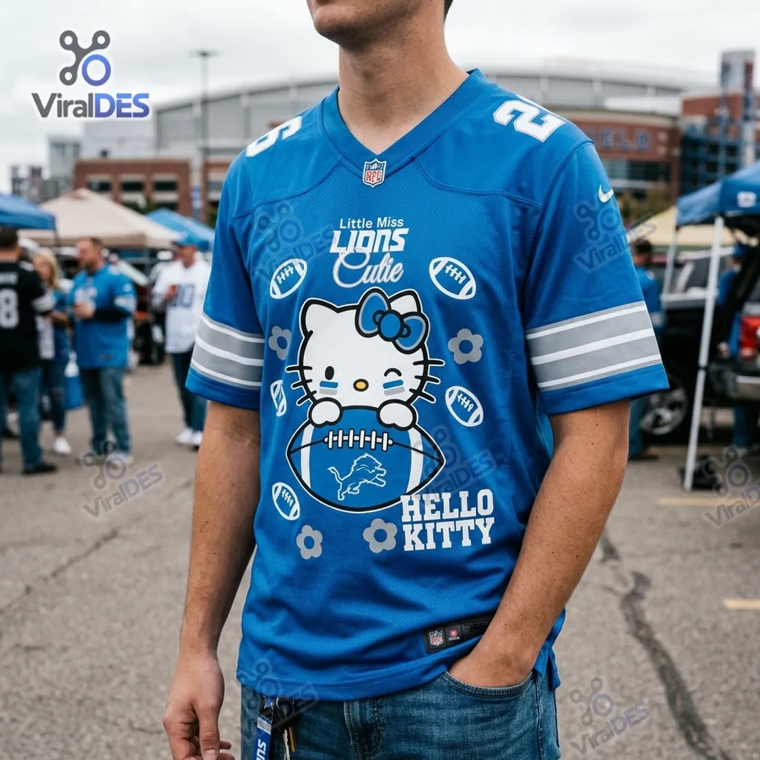 Detroit Lions x Hello Kitty Blue Football Jersey Detroit Lions x Hello Kitty Blue Football Jersey