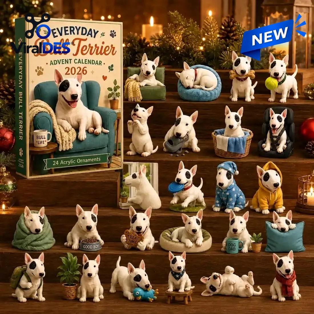 Everyday Bull Terrier Advent Calendar positioned in cozy home interior