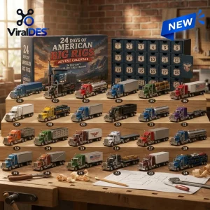 Front view of the American Big Rigs Die-Cast Advent Calendar 2026 showing 24 numbered toy trucks.