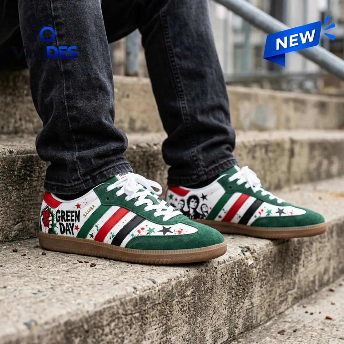 Green Day Custom Adidas Samba Shoes Lateral Profile