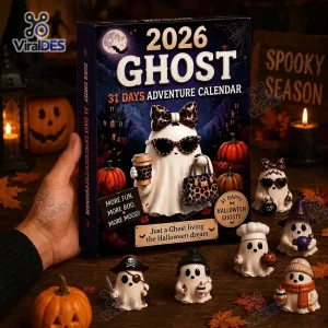 Front view of Ghost 31 Days Halloween Advent Calendar box with miniature ghost figurines.