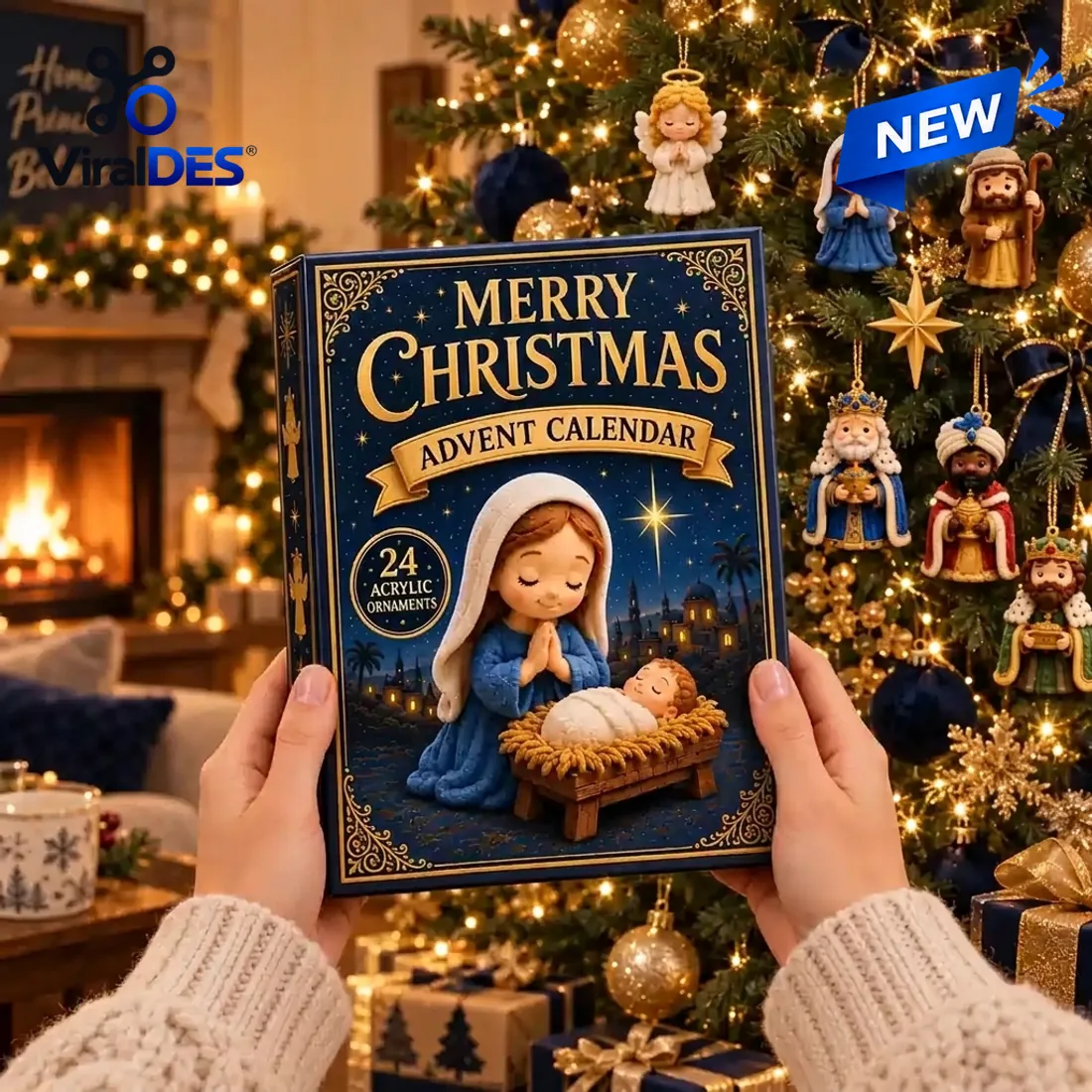 Holy Night Nativity Advent Calendar displayed in festive home living area