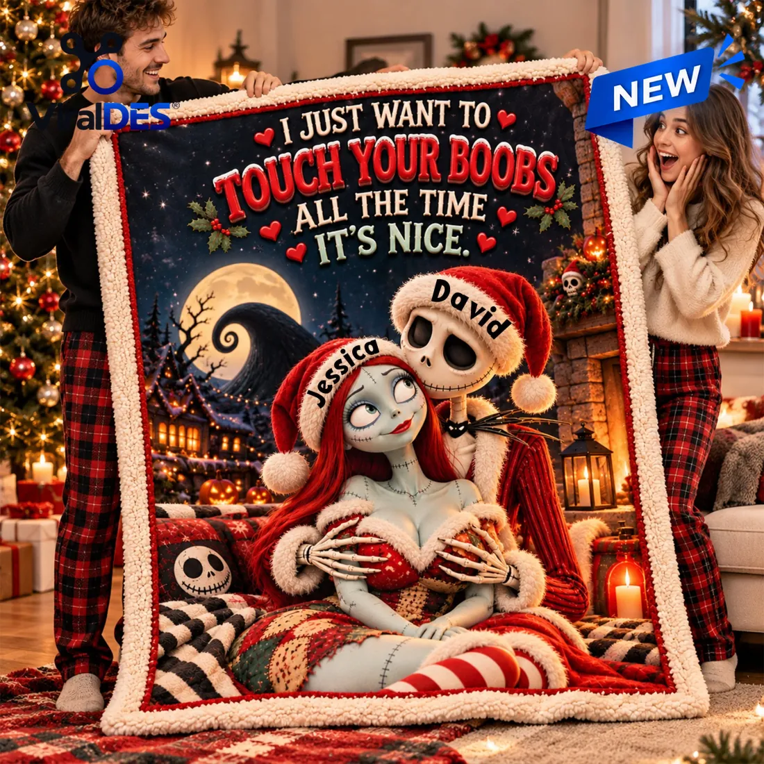 Horror Couple Personalized Christmas Sherpa Blanket Horror Couple Personalized Christmas Sherpa Blanket