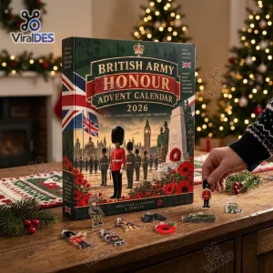 Front view of British Army Honour Advent Calendar 2026 box with military figures and poppies.