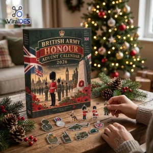 Front view of the British Army Honour Advent Calendar 2026 on a table with miniature acrylic figures.
