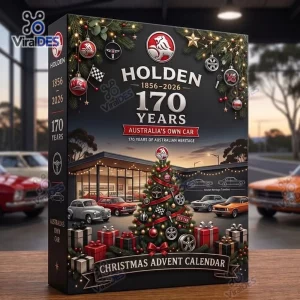 Front view of Holden 170th Anniversary 2026 Advent Calendar box with holiday car graphics.