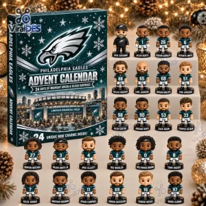 Front view of Philadelphia Eagles Mini Figures Advent Calendar box with twenty four player figurines displayed.