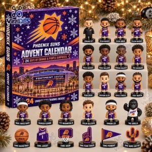 Front view of Phoenix Suns Basketball Advent Calendar 2026 with box and figurines.