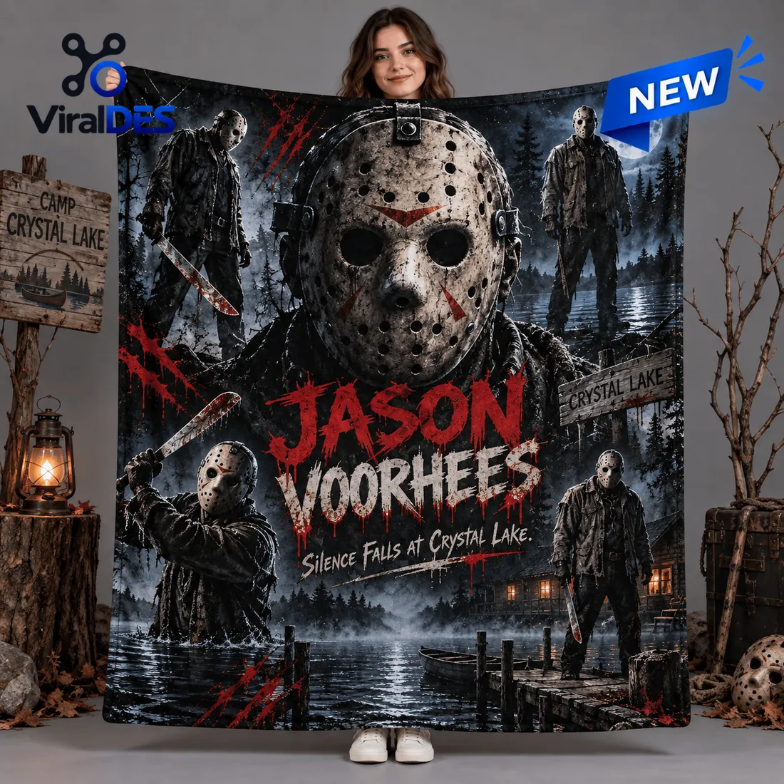 Jason Voorhees Moonlit Lake Fleece Blanket Jason Voorhees Moonlit Lake Fleece Blanket