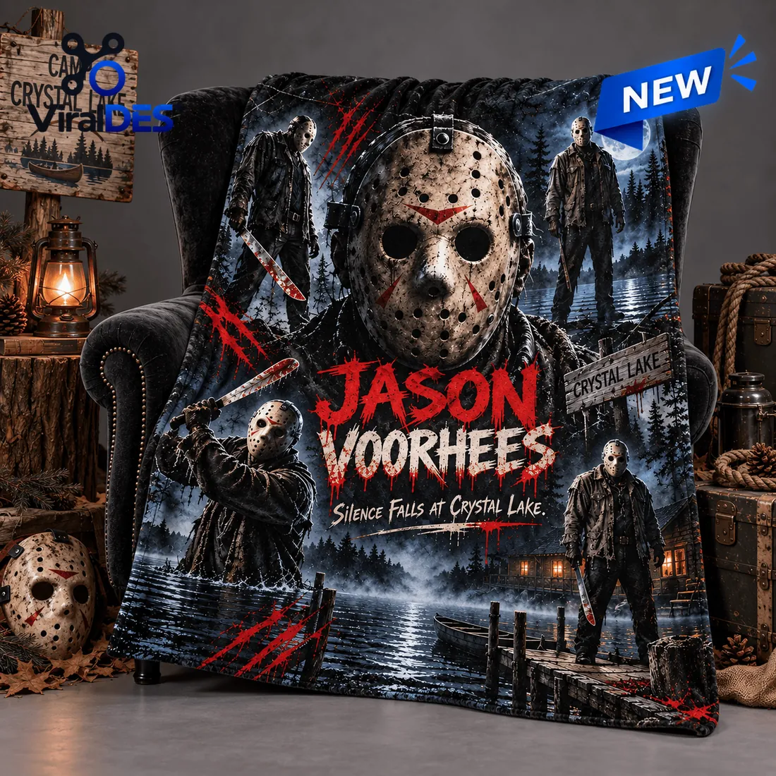 Jason Voorhees Moonlit Lake Fleece Blanket Jason Voorhees Moonlit Lake Fleece Blanket