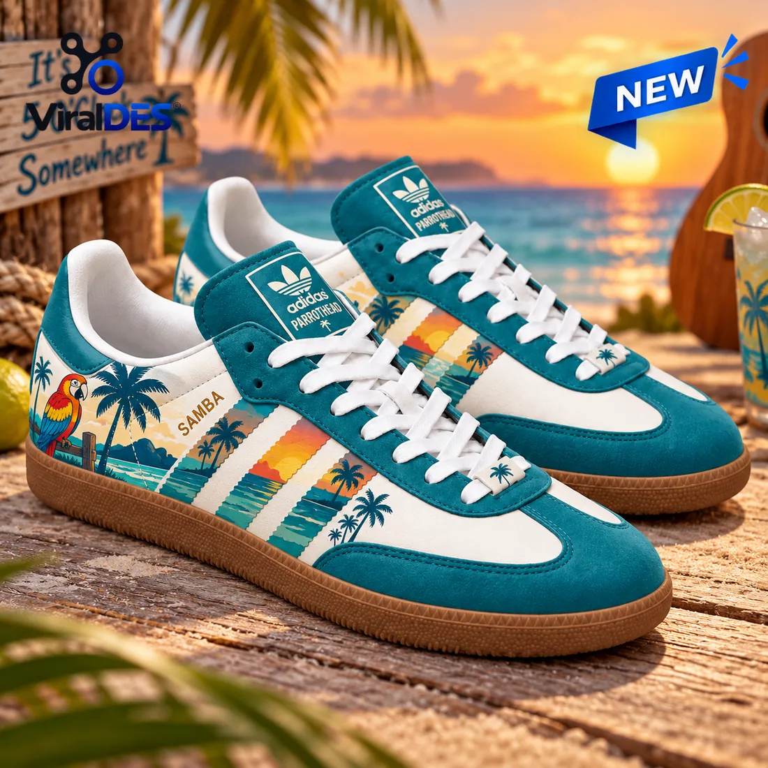 Jimmy Buffett Parrothead Teal Samba Shoes Profile View