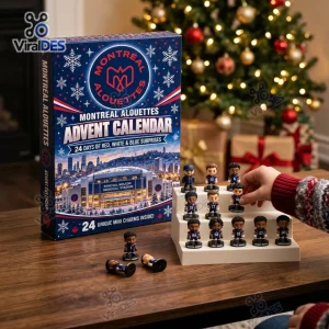 Front view of Montreal Alouettes CFL Advent Calendar with mini figures on display.