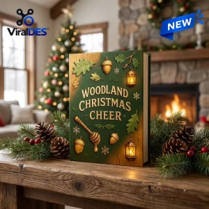 Front view of Winnie The Pooh Christmas Advent Calendar 2026 styled as a green book with woodland motifs.