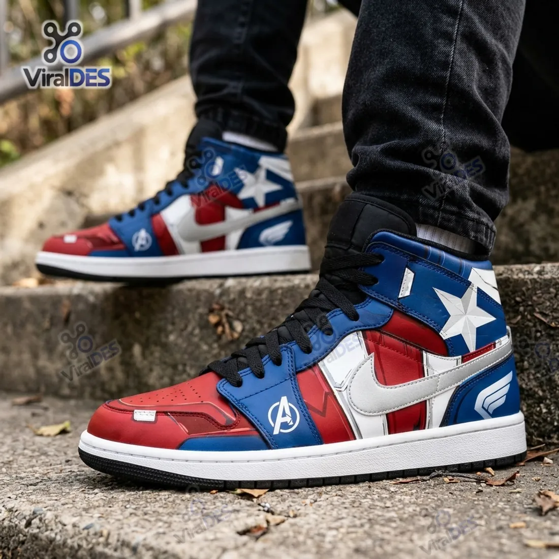 Marvel Captain America Air Jordan 1 High Top Sneakers Marvel Captain America Air Jordan 1 High Top Sneakers