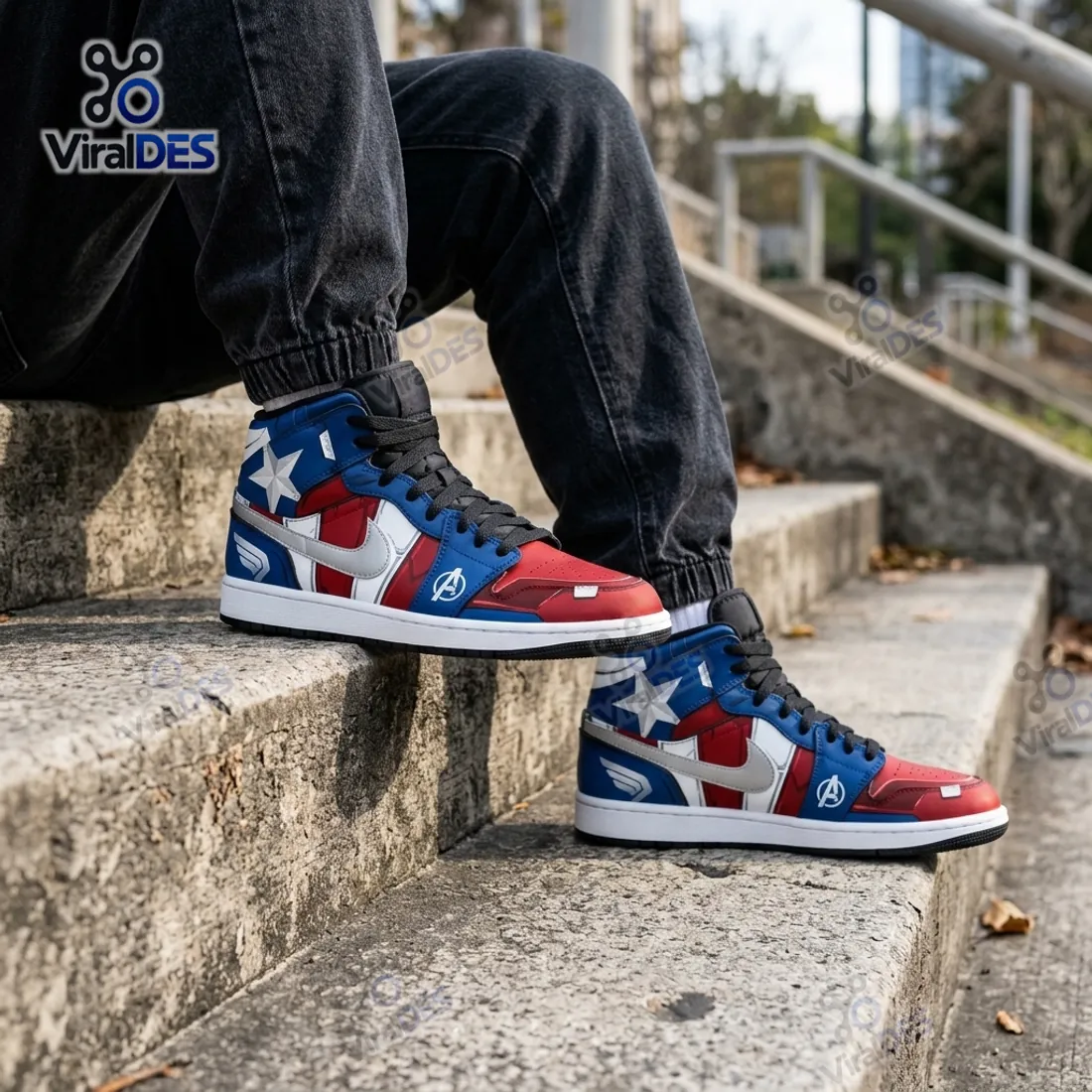 Marvel Captain America Air Jordan 1 High Top Sneakers Marvel Captain America Air Jordan 1 High Top Sneakers
