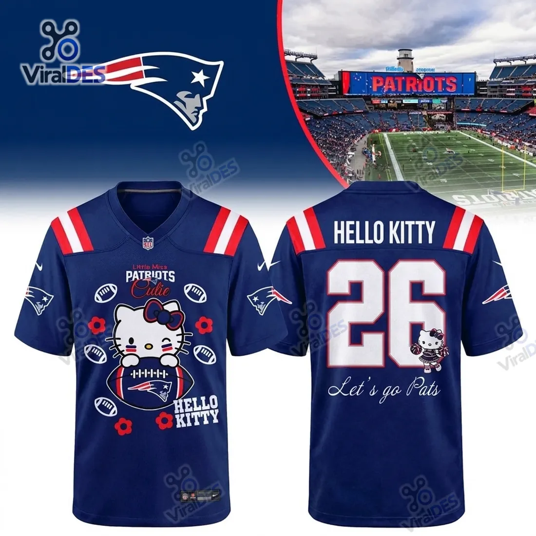 New England Patriots Hello Kitty Personalized Football Jersey New England Patriots Hello Kitty Personalized Football Jersey