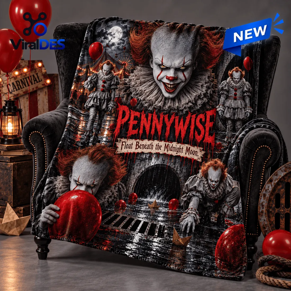 Pennywise Portrait Red Balloons Fleece Blanket Pennywise Portrait Red Balloons Fleece Blanket