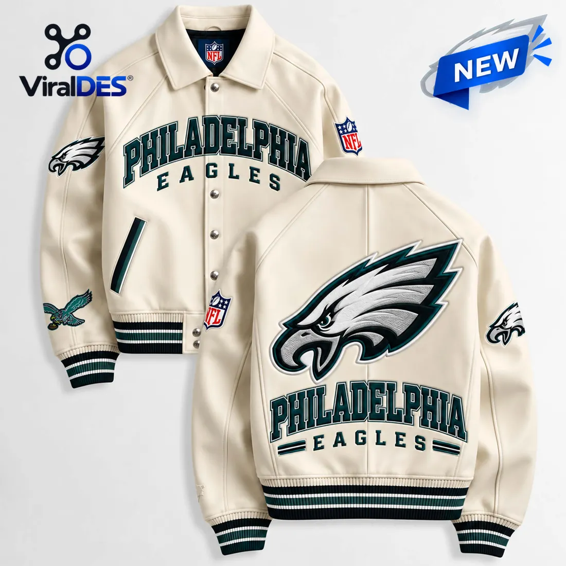 Philadelphia Eagles Cream Varsity Jacket Philadelphia Eagles Cream Varsity Jacket