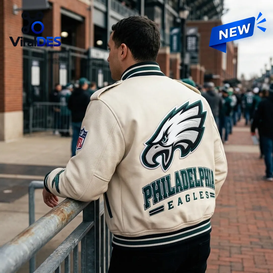 Philadelphia Eagles Cream Varsity Jacket Philadelphia Eagles Cream Varsity Jacket