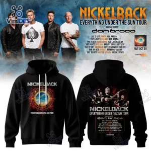 Front and back view of the Nickelback Everything Under The Sun Black Hoodie featuring tour graphics.