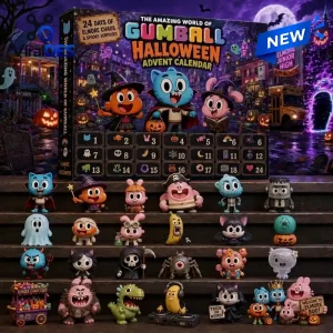 Front view of The Amazing World of Gumball Halloween Advent Calendar box with figures displayed.