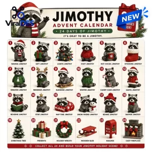 Front view of Jimothy Raccoon Christmas Advent Calendar featuring twenty-four numbered holiday figurines.