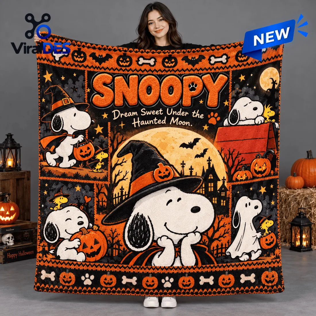 Snoopy Haunted Moon Halloween Fleece Blanket Snoopy Haunted Moon Halloween Fleece Blanket