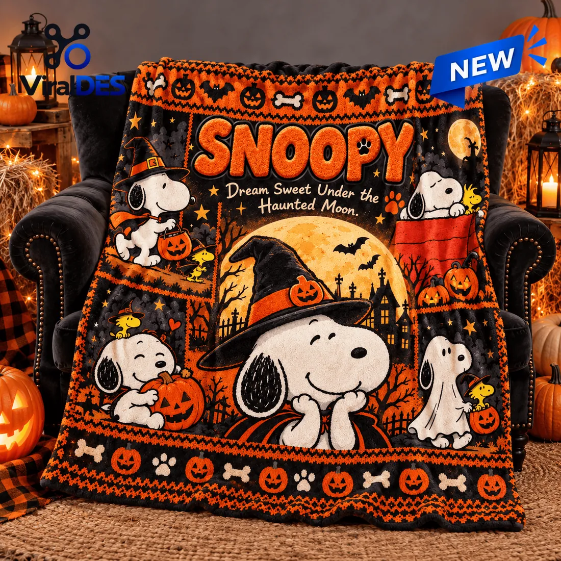 Snoopy Haunted Moon Halloween Fleece Blanket Snoopy Haunted Moon Halloween Fleece Blanket