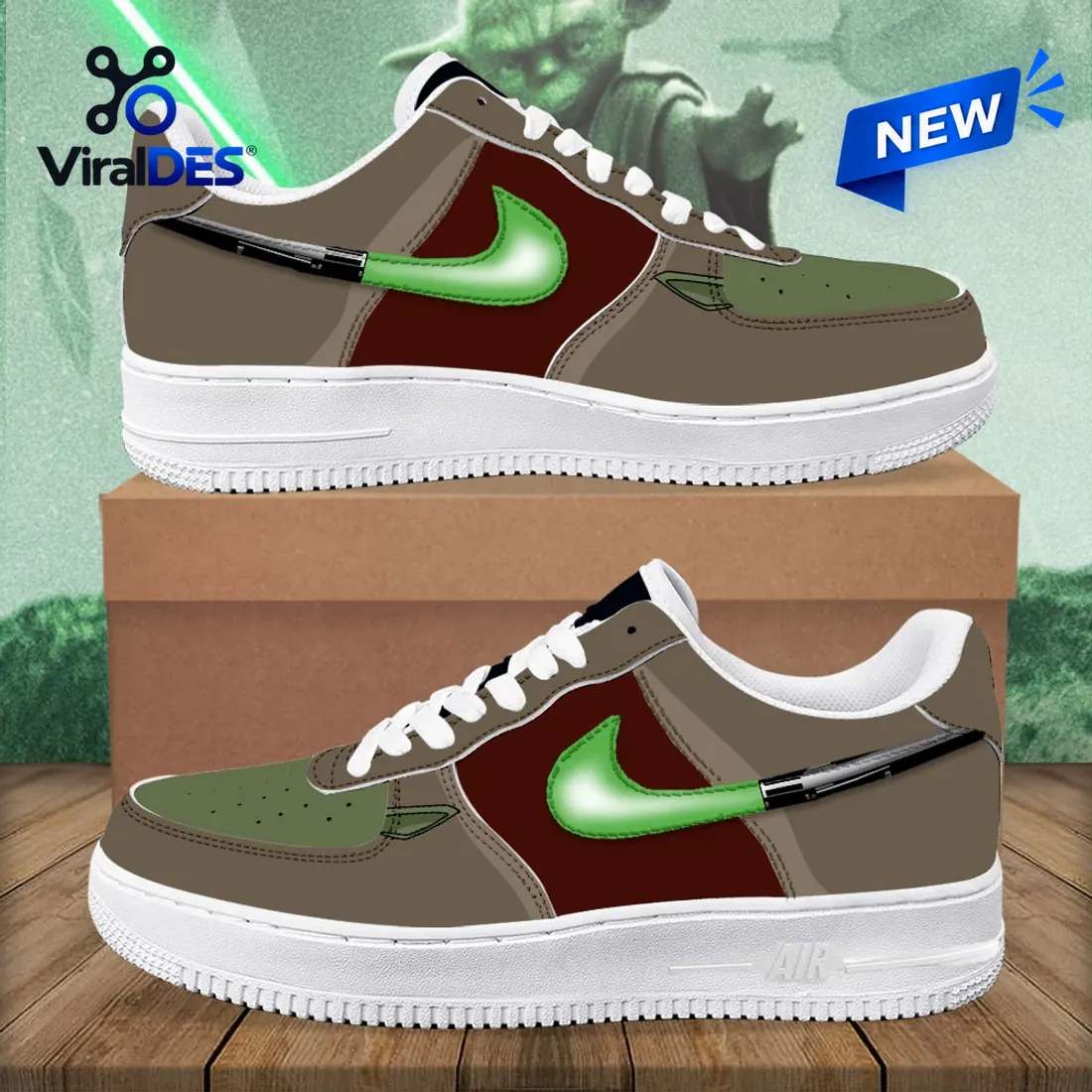 Star Wars Yoda Brown Custom Air Force 1 Sneakers Star Wars Yoda Brown Custom Air Force 1 Sneakers