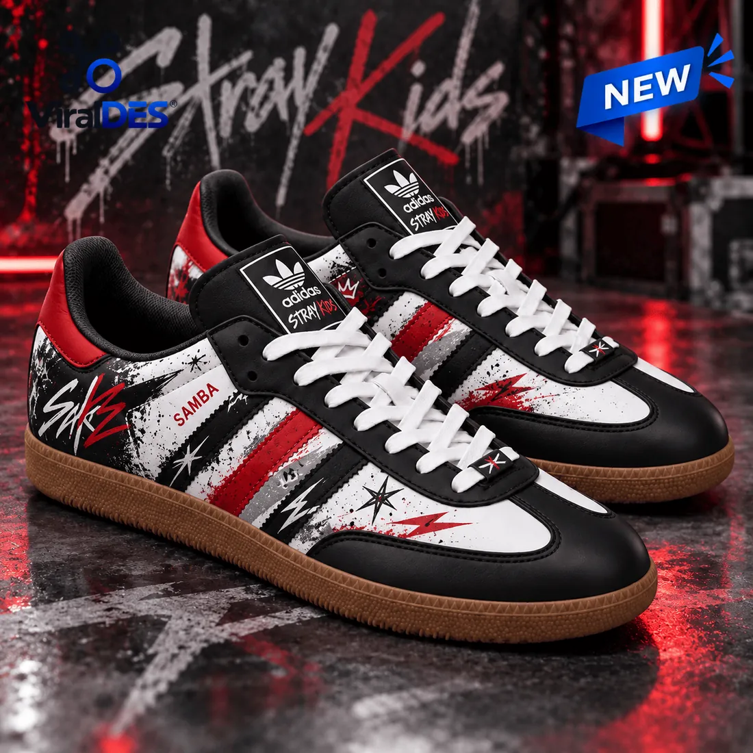 Stray Kids Black Red Samba Sneakers Stray Kids Black Red Samba Sneakers