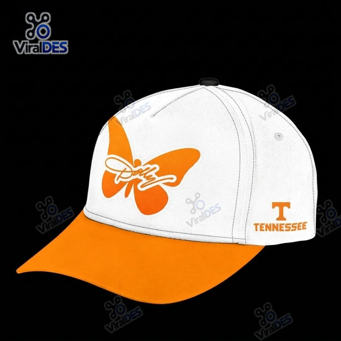 Left-angle view of the Tennessee Volunteers Dolly Parton Tribute Cap displaying the orange Power T logo and TENNESSEE wordmark on the white side panel