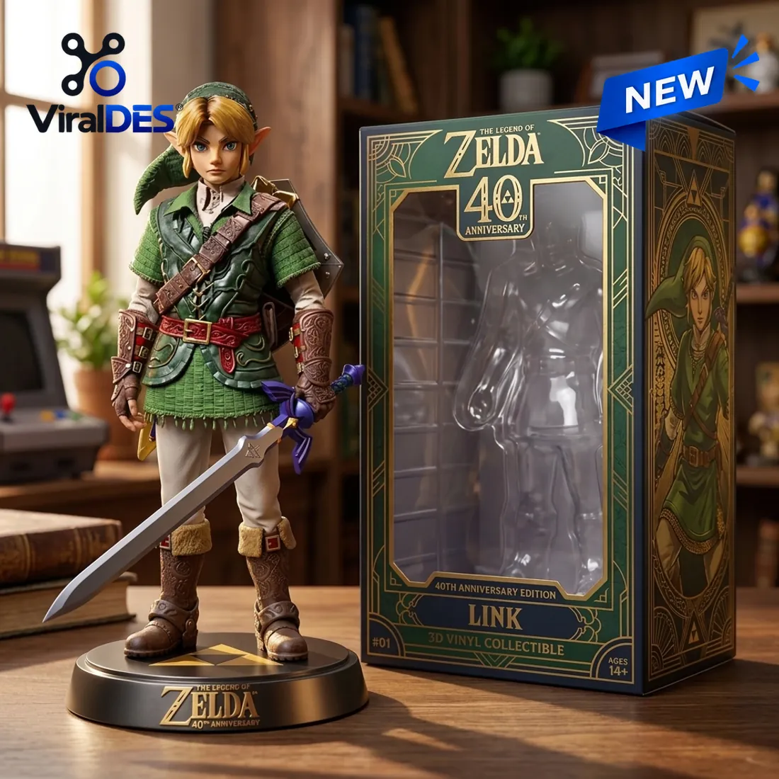 The Legend of Zelda 40th Anniversary Acrylic Plaque on gaming desk setup
