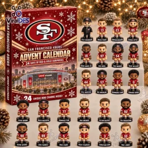 Front view of San Francisco 49ers NFL Advent Calendar box with miniature figures displayed.