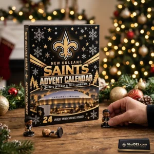 Front view of New Orleans Saints Figurine Advent Calendar with mini football player figurines and stadium graphic.