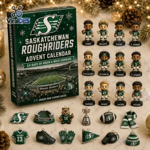 Front view of Saskatchewan Roughriders Advent Calendar box with miniature figurines and charms.