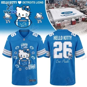 Front and back view of a blue football jersey with white number 26 and character graphics.