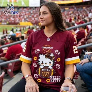 Woman wearing burgundy football jersey at a stadium.